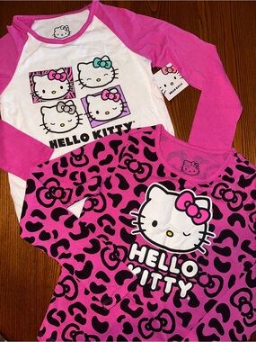 Hello Kitty Girls Pink & White Long Sleeve Tops - 2 Pack
